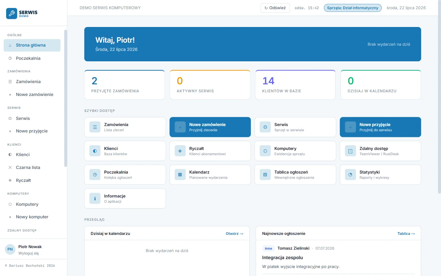 Employee panel of the IT service management app