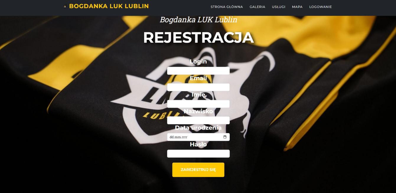 Strona rejestracji użytkownika